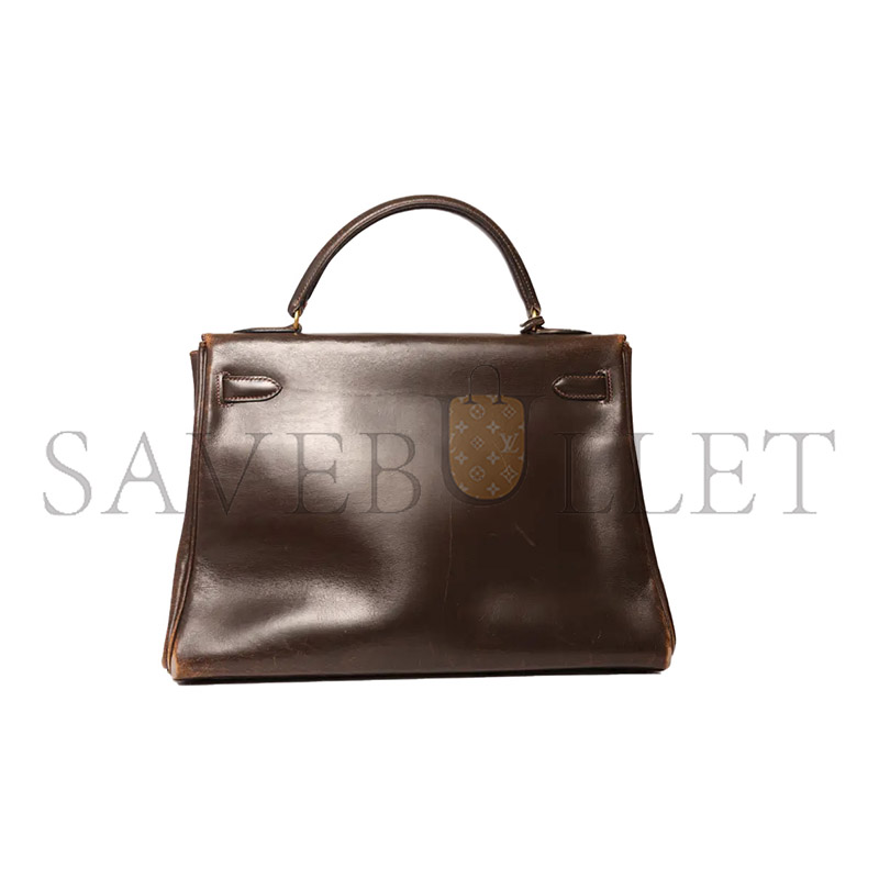 HERMES MASTER KELLY 32 BOX LEATHER CHOCOLATE BROWN GOLD HARDWARE (32*23*10.5cm)